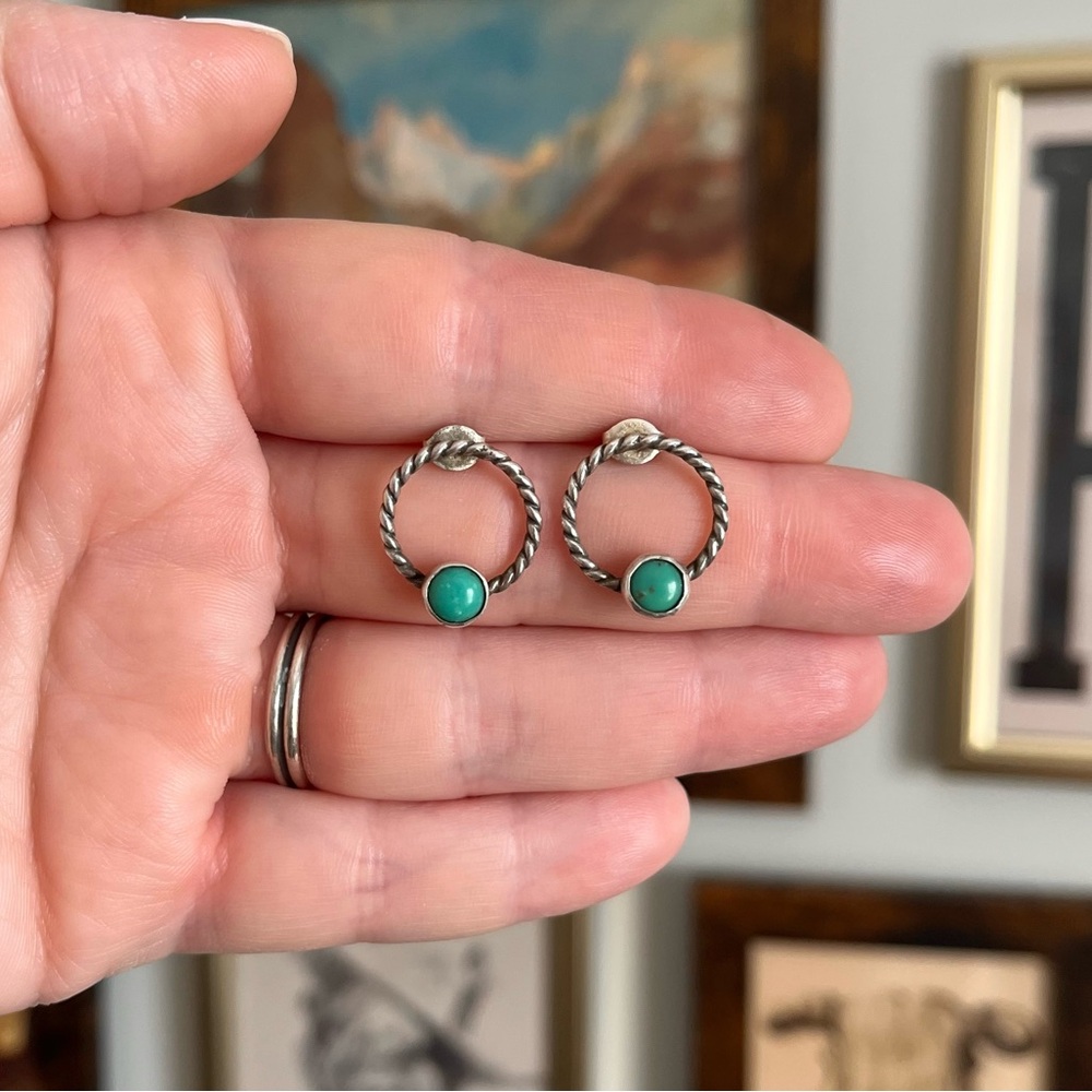 Circle Turquoise Stud Earrings - image 1